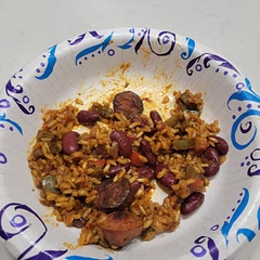 Very spicy! The rice didn't cook very well in the dish so maybe next time we will cook the rice by itself then add to the dish