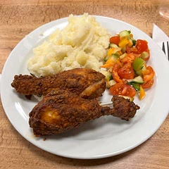 Already very crispy after the initial 30 minutes at the lower temp... Didn't need the additional 15mins at higher temp. Chicken falling off bone and well seasoned crispy coating. Served with gravy