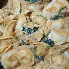 I made it with some raviolis we had left over and added our leftover parm and it was amazing 👏
I also added a bit of half and half to help with the creaminess and I just added water until it was at my desired thinness
