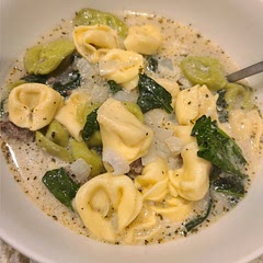 I used Italian turkey sausage & spinach. Next time I'll measure out & combine the spices into a little bowl before adding them to the pot. So good. It was made even better with a sprinkling of parmesan when served.