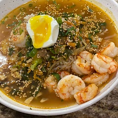 Sriracha as a condiment not ingredient, tad too hot, cashews on top would be nice. Used Konjac noodles and shrimp for protein, super easy