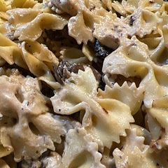 I nixed the onions and subbed garlic oil for garlic (allergy).  Forgot to buy spinach.  And subbed chicken stock for the vegetable stock.  So, it’s no longer vegetarian, but it tasted great.  Was a little heavy handed on the crushed red pepper, and would go a little lighter next time.  Nobody else in my house eats mushrooms, so leftovers for me!