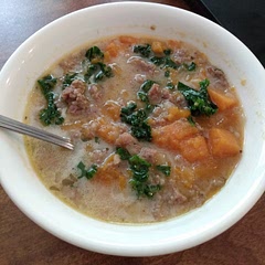 I used sweet potato instead of white potatoes. My husband who doesn't like soup loves it this way!