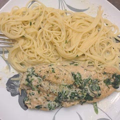 Doesn't look as great as the picture but it was delicious, will definitely make this over and over again. Side of angel hair pasta.