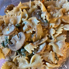 Cook onion and mushrooms together in cast-iron. chop one or two onions.
Double the vegetable broth, heavy cream, and Parmesan cheese to one cup each.
Double the Italian seasoning
Add pepper flakes and Tony’s creole seasoning
Add sun-dried tomatoes