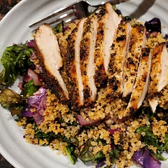 Yummy but a lot of work for a salad. Made it with chicken. Better as a side dish for me, but overall enjoyed and feeling very healthy. Probably won't make again.