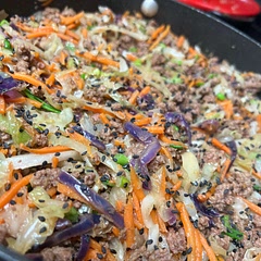 I added more cabbage and shredded carrot sticks. I also had some roasted garlic that I added to the sauce and then blend it together.