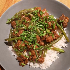 In a true spirit of Budget Bytes, I skipped the grocery shopping and used what I had at home that is seitan and green beans. Turned out delish, but on the salty side.