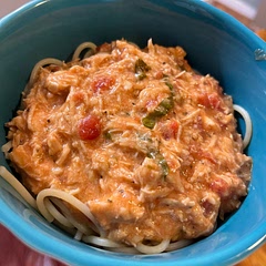 This recipe is a great starting place, but it definitely needs more spices. I added 1.5c of Parmesan cheese to the sauce because it was so thin and watery. It reminds me a lot of chicken spaghetti.