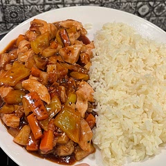 I used carrots instead of spring onions. It compliments the dish better in my opinion. However, I needed to use less sugar/juice, since the carrots are already sweet on their own.