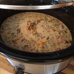 Only took 5 hours in my crock pot on low. I omitted the flour and just added the butter, half/half and milk to the Crock-Pot and then turned it off and let it sit to warm. Also added some leftover diced ham that I had in my fridge. It was very good and hearty on a blustery fall day.