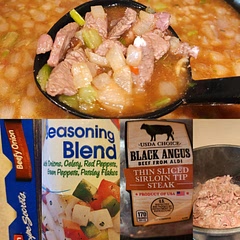 Made this from what we had on hand. Using thin cut steak and a frozen pepper and onion blend. Added a packet of Lipton beefy onion mix.  Browned meat in oil and then simmered everything together on the stove for about 20 min. Delicious!