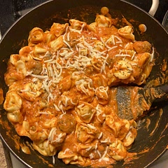 The store was out of gnocchi so I used tortellini, which I like even better! I always add the milk gradually, and I ended up adding a bit more tomato sauce than it called for. Served sautéed zucchini as a vegetable