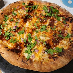 We used pre-made dough (to save time) and our own BBQ sauce recipe. Baked it for about 15 minutes, then gave it a quick broil. It turned out perfect 😍