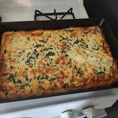 Made my best red sauce pizza with this crust in a thick 9x13 pan. I added a little olive oil and sugar +an autolyze step and it came out incredible with only one tear in stretching to the pan