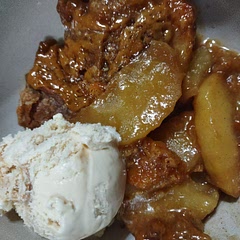 I pour carmel over the top of the oat topping mixture before I bake. Served warm with carmel ice cream.❤️
