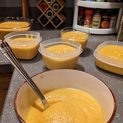 Very unique flavors. I feel like you can taste each individual flavor as you eat the soup which is kind of fun. I like this different take on butternut squash soup. It's more savory than it is sweet. I added a couple shakes of cayenne pepper for the red pepper. It's very warming and nice for the weather outside.