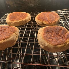 Roll out to 3/4” and use 3.5” cutter. Allow to rise for a few minutes while heating the electric frying pan to 350’.  After browning, turn down to 300’F. Replace cover, leave for 25-30 minutes.
