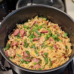 So easy and so delicious! I used turkey sausage and egg noodles to make it a tad bit healthier! Definitely recommend!