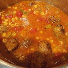 meatball soup for dinner. just added ditalini pasta. 
