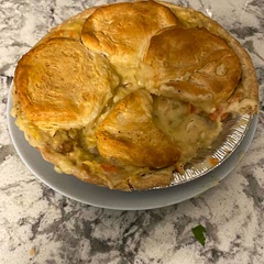 I changed a few steps! Used already made crust instead Puff Pastry, ( To costly )
And Can Butter Milk Biscuits !