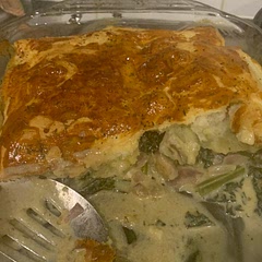 Nice chicken pie. Use cavolo nero instead of standard kale and worked well. Extra dollop of cream and plenty of pepper.