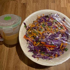 Delicious - crunchy cabbage, carrot and radishes and smooth noodles. Peanut sauce has a wee kick with cayenne pepper and I’d recommend double the amount the recipe calls for. It can be eaten with or without extra protein, depending on whether or not you want a lighter lunch or more hearty evening meal.