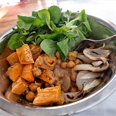 Yellow onion instead of red, no kale and brocolli added but I did have some cooked rice. The sauce is interesting, used balsamic vinegar instead of lemon juice. It's a versatile recipe, you can be creative. If it comes out too sweet use extra lemon juice or fresh veggies, I added some green salad.