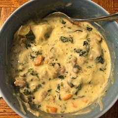 Just absolutely love this recipe. I double the broth, veggies and heavy cream to make it go farther. So good!