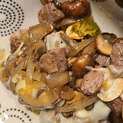 So bland. Mushroom and onion need seasoning and one pan made everything very liquidy. Nothing about this gave me cheese steak vibes.