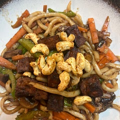 Everyone liked this. We don’t eat chicken so air fried tofu and caramelised some cashews. It was pretty tasty