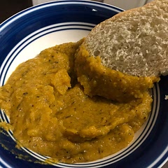 It’s very thick! Comes out more like mashed potatoes as written. Added more veggie broth to thin it out a bit. Still not really soup consistency, but it is quite tasty!