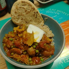 Tasty. I didn't have the full ingredients and some things were swapped in/out. 'what the cluck' meat substitute went in instead of yellow potato and mushrooms went in too. Swapped Romana tomatoes for a tin of chopped tomatoes. No idea what cilantro is either and I can never find it. 

However, it was tasty and filling. Maybe an every once in a while meal. I would prefer more of a kick but my partner wanted something milder.
