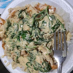 I seasoned the chicken with garlic salt and paprika and when making the sauce I added garlic salt to it and added heavy cream if the sauce got too thick. And served over rice