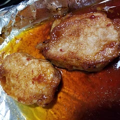 I doubled the sauce. I broiled both sides for a few minutes to brown/crisp it up. We liked having the extra sauce to put over the pork chops.