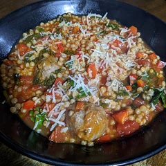 Doubled the garlic and chilli. Really tasty and warming, we'll have again. Very quick too although it took a bit longer for our couscous and meatballs to cook through than recipe suggested.