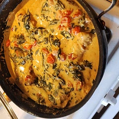 I added an entire bag of spinach and doubled the cream and parmesean. I also cut the chicken breast thinner to cook through.