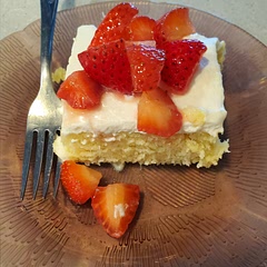 Super easy and delicious! 2 minor adjustments: the whipped topping should be made with powered sugar (recipe doesn't specify, just says sugar). I used a little less of the tres leches than what the recipe suggested so the cake wouldn't get soggy