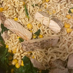 Pic before toppings but was delicious! Added sriracha and cayenne for extra spice. Also substituted beef broth instead and it was good.