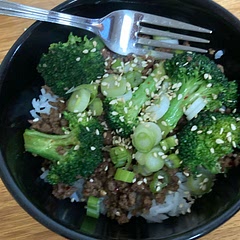 As a base this is a quick an easy recipe. I only used 1/4 cup brown sugar. I also used fresh ginger & garlic and at least a 1/2 teaspoon. Also because it needed some crunch I just added the broccoli when I added the sauce.