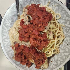 Used a different recipe for the noodles with a cream sauce, also decreased the amount of vinegar by a tea spoon and it was PERFECT.