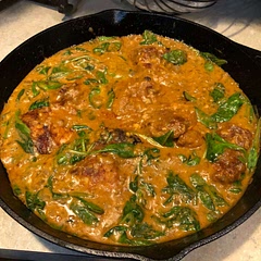 I liked this recipe, it was simple and quick. It tasted sort of similar to southern-style smothered chicken.
Only problem I had was with the flavor, I found it a bit bland. I added more salt, some Worcestershire sauce, and some tobasco to help it out. I also added some spinach for nutrition. I edited the original recipe to reflect these changes.