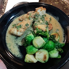 made with chicken thighs instead of breast because it's cheaper, but this was pretty good! I also just transferred the chicken to a pan that warmed up in the oven instead of using an oven safe skillet since I don't have one of those.