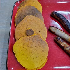 Just an inspiration recipe. Used Bisquick instead of making my own mix, pumpkin, pumpkin pie spice, a pinch of brown sugar, milk and egg. It was a thick batter but still turned out a good pancake consistency.