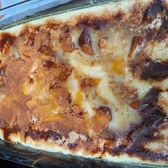 It was very yummy. And super easy to make. I used canned peaches since we had a ton. I mixed cinnamon and sugar to sprinkle over the top. YUMM!