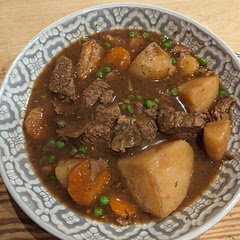 Decent stew, very earthy. Easy to make, kids enjoyed it. Used a brisket joint and the meat was falling apart once cooked.