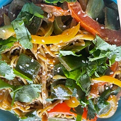 There are lots of leftovers and they taste even delicious cold the following day . I like to add tofu as my protein of choice but also shrimp would be a good choice if you’re not vegetarian or vegan