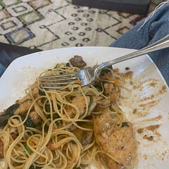 I added pasta, mushrooms and one chilli. I also used garlic salt and seasoned salt instead and forgot the lemon