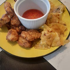 My first time making dumplings. I fu(ked up with the folding and they stuck to the pan a bit, but they were tastey and I will try again.