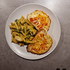 Made garlic bread to go with it.